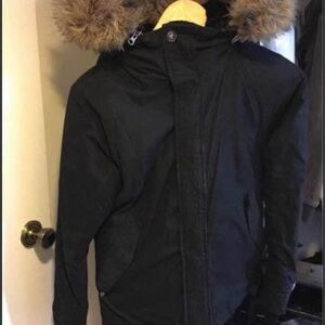 TNA Black Puffer Jacket with Fur Hood